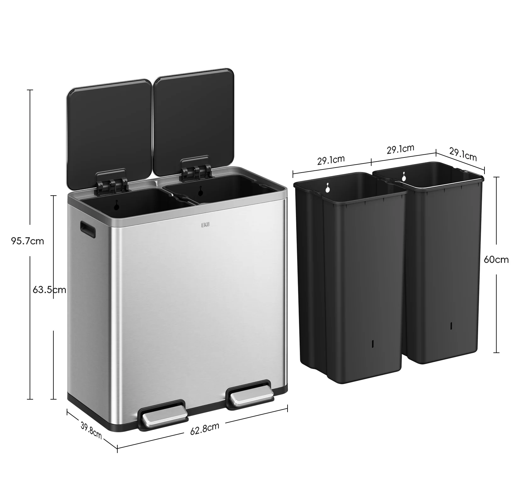 Ecocasa Plus Recycling Pedal Bin 40+40L - Image 2